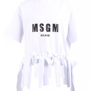 MSGM White T-Shirt with Fringe Detail